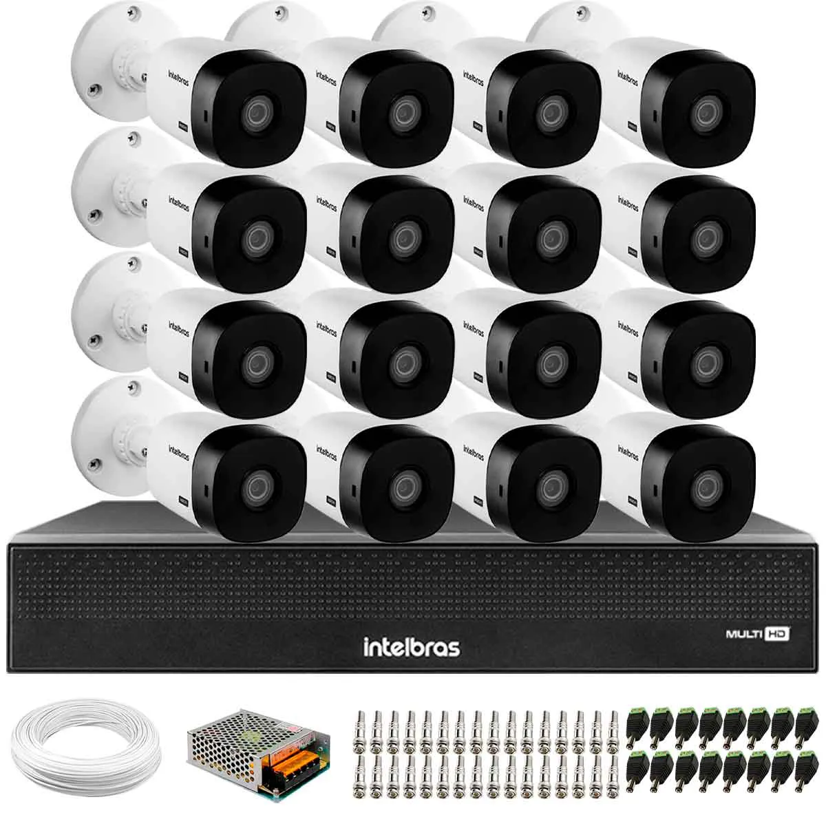 Kit 16 Câmeras Intelbras VHL 1220 B G2 HDCVI LITE Bullet Full HD 1080p Visão Noturna 20m IP66 + Dvr Intelbras MHDX 3116-C 16 Canais - Imagem 1