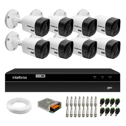 Kit 8 Câmeras Bullet VHC 1120 B HDCVI HD 720P IP66 Visão Noturna 20M Intelbras + DVR MHDX 1208 com 8 Canais Multi HD Intelbras